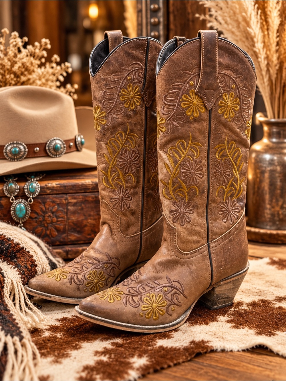 Laredo Secret Garden Floral Embroidered Leather Western Cowboy Boots